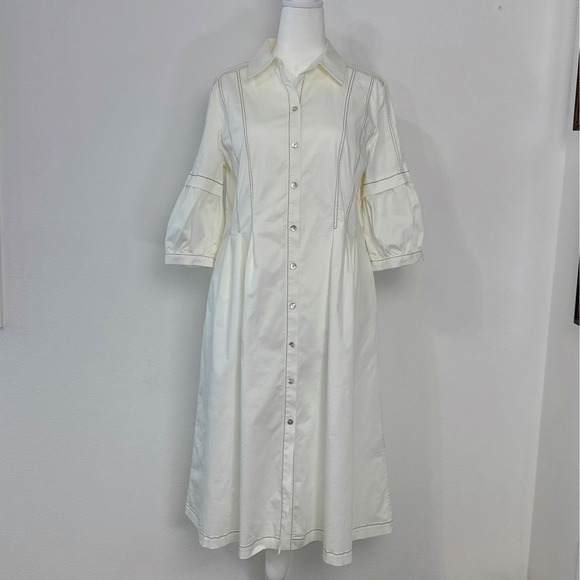 Soft Surroundings Dresses & Skirts - Soft Surroundings Shirtdress Womens 12 White Contrast Stitch Puff Sleeve